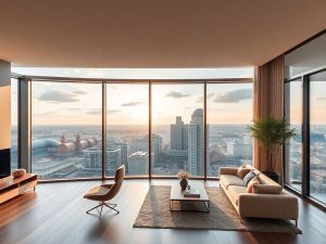 Apartament modern în București cu vedere panoramică.