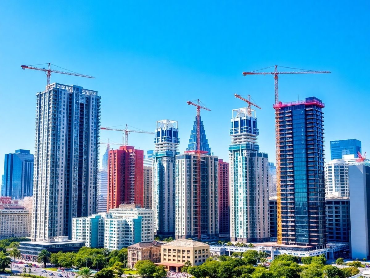 Orizont urban cu clădiri moderne în construcție.