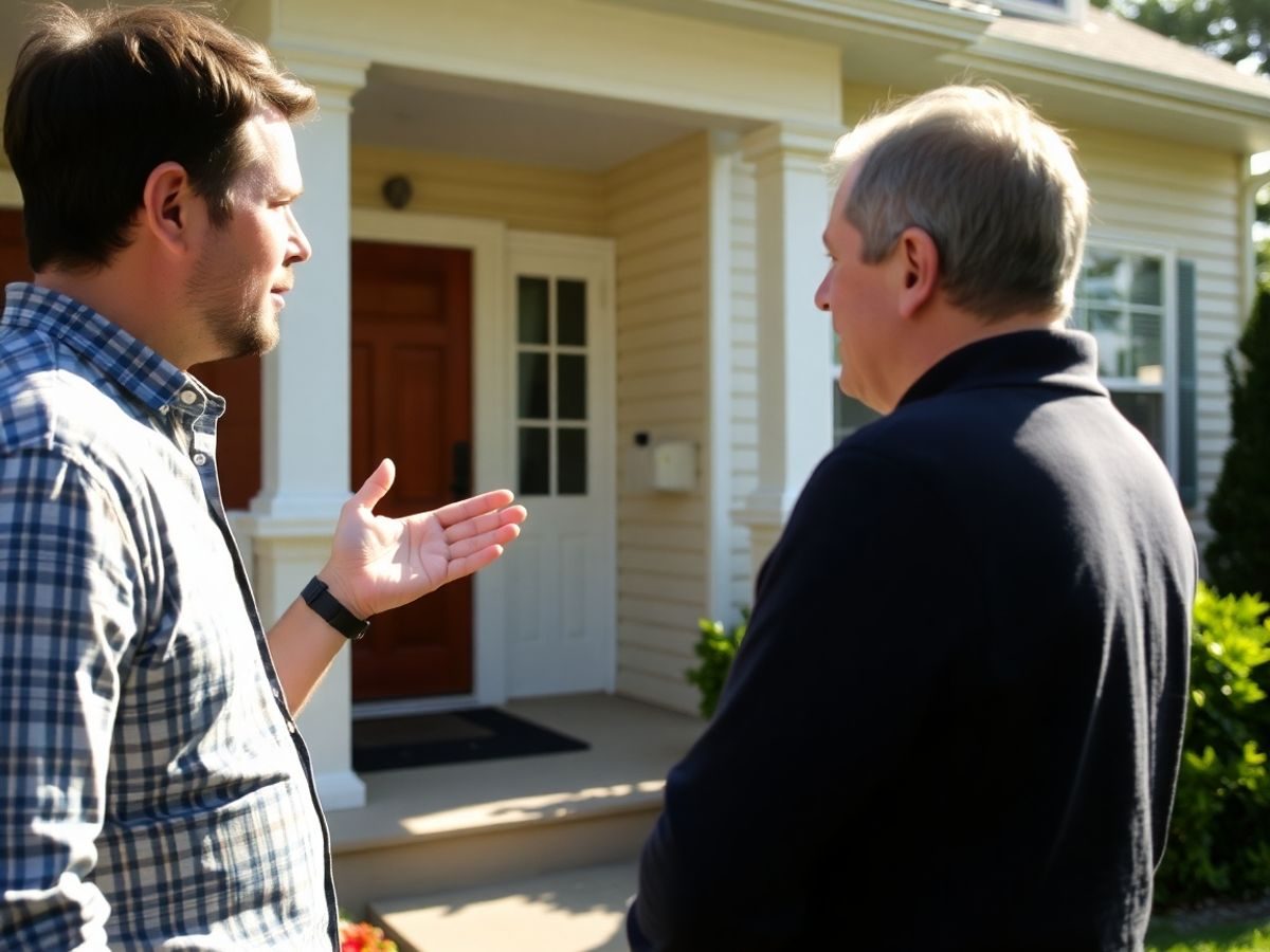O persoană discutând cu proprietarul unei case.