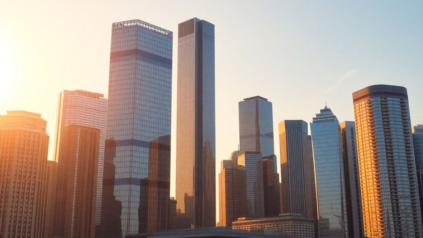 Oraș cu zgârie-nori sub lumina soarelui.
